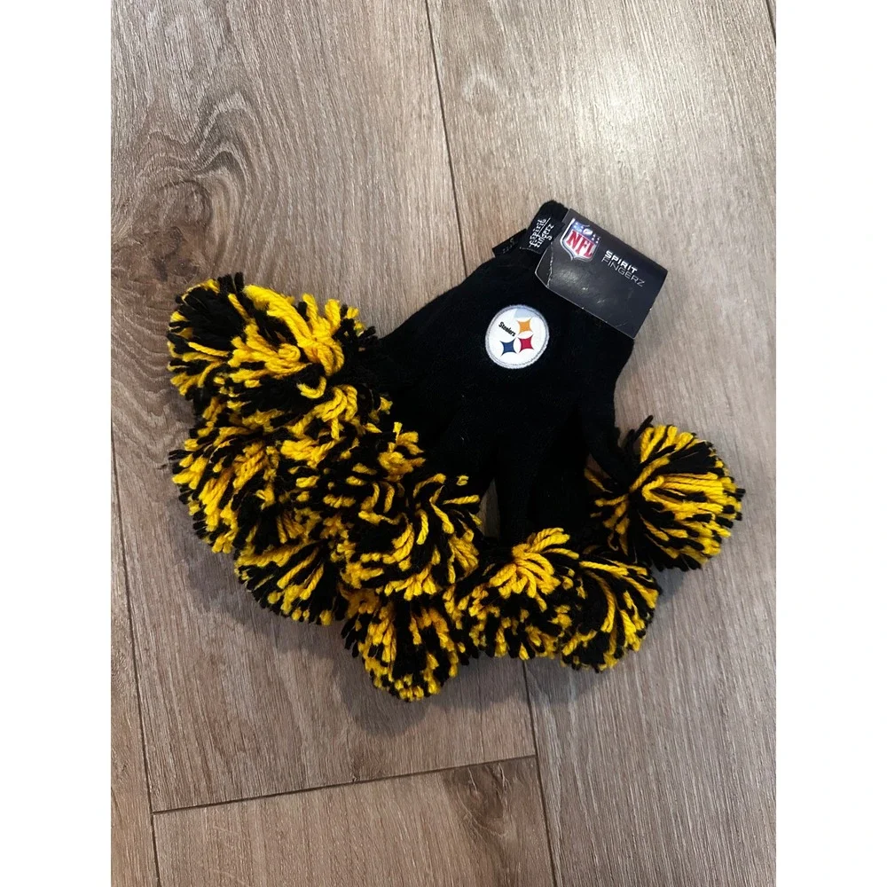 NFL Pittsburgh Steelers Spirit Fingerz Pom Pom Gloves Black Gold WinCraft NWT